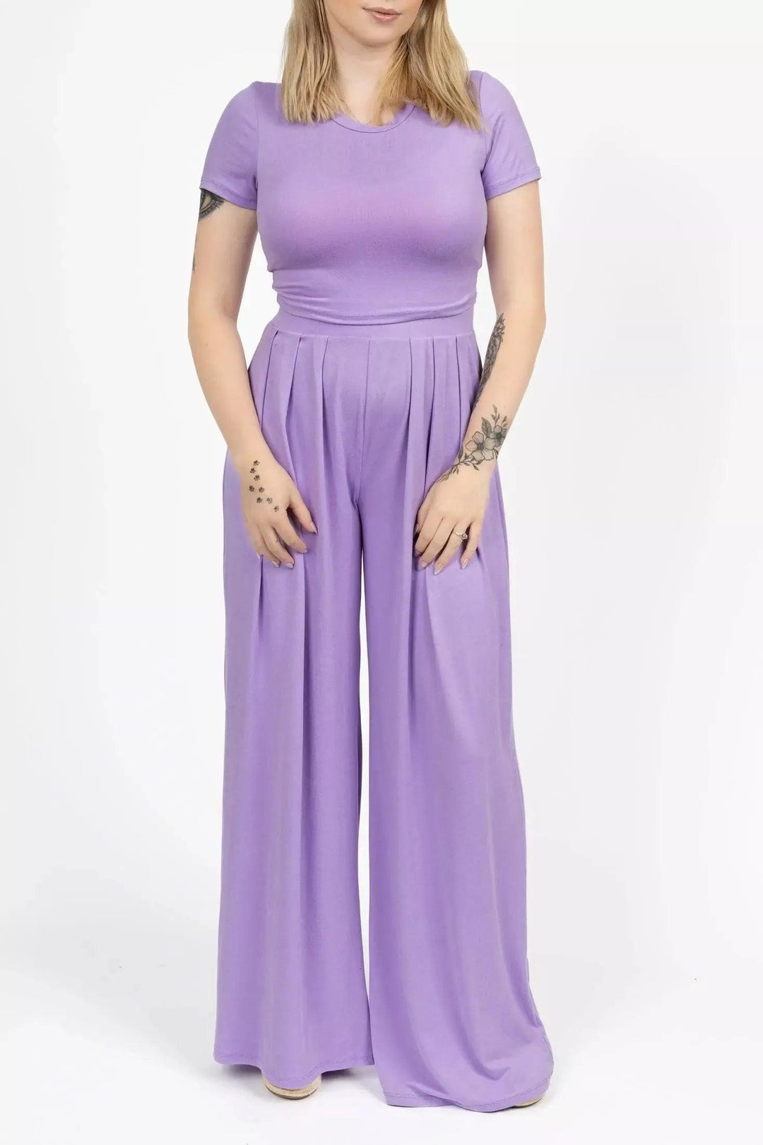 Crop Top and Wide Leg Palazzo Pants Set Outfit Set