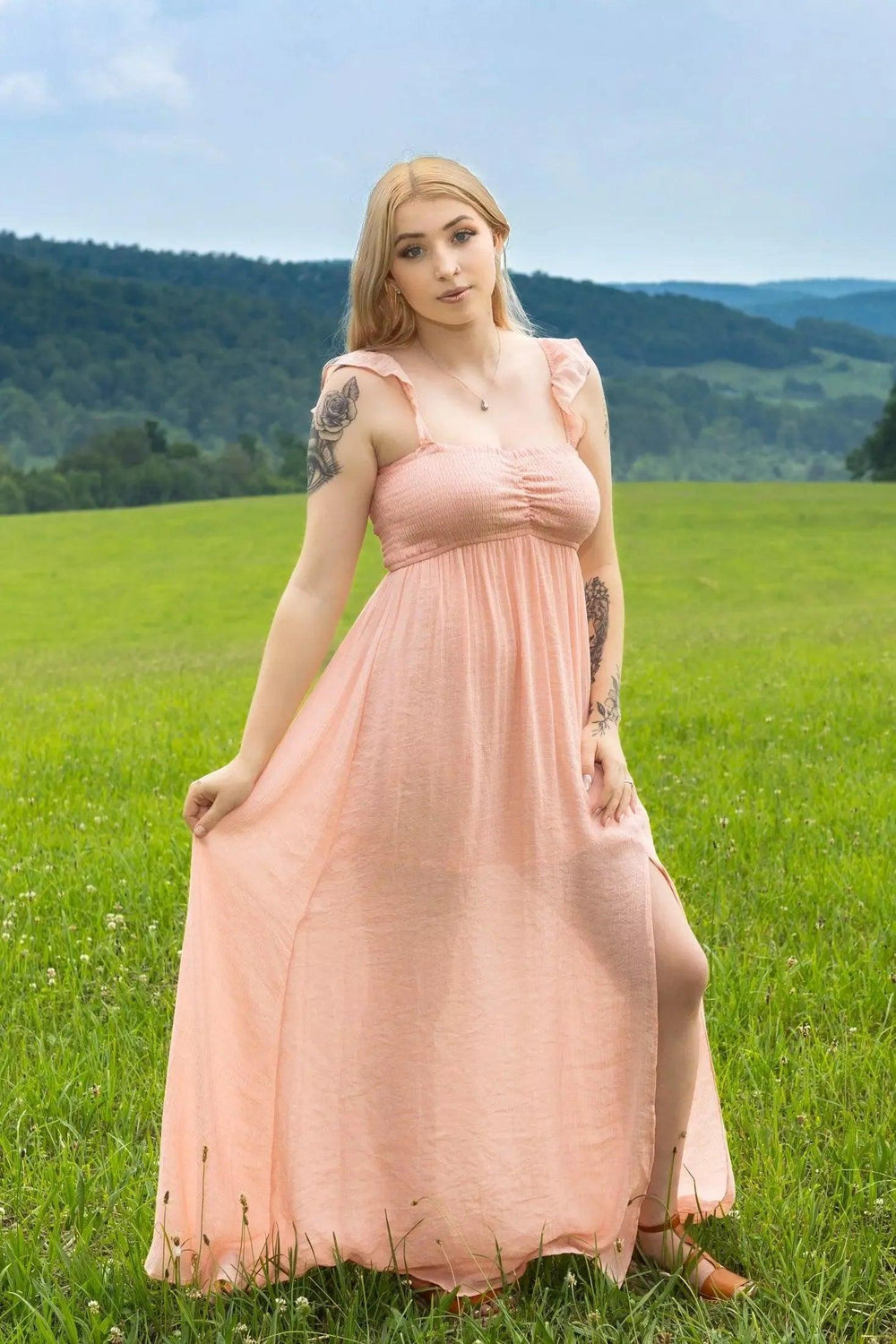 Ruffle Sleeve Smocked Maxi Dress Dress