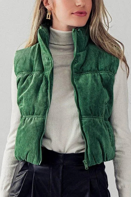 Cropped Corduroy Puffer Vest - Aria the Fox