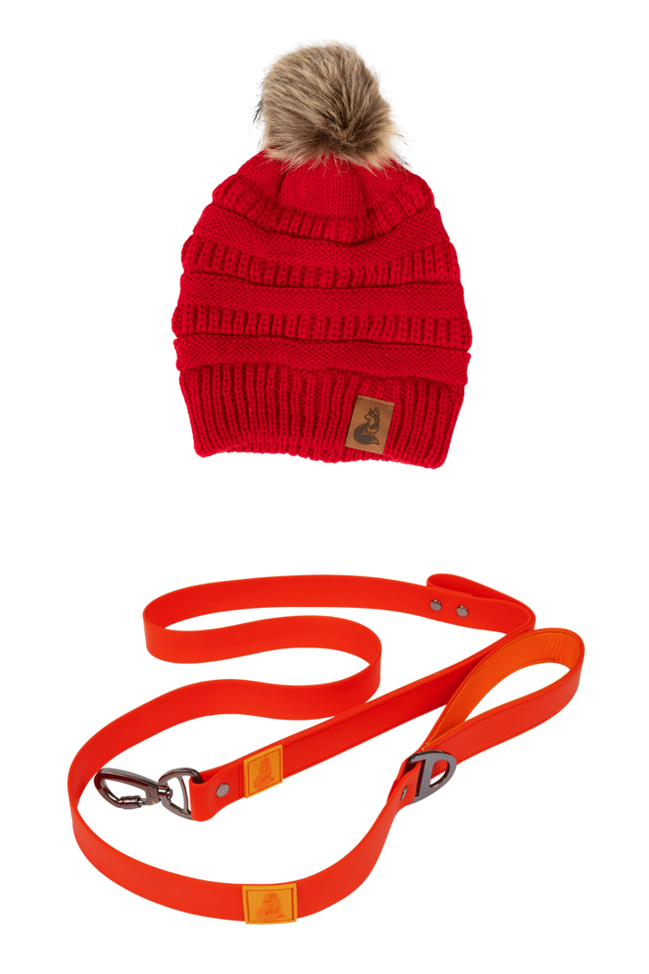 Scarlet Beanie with Pom & Waterproof Leash Matching Set Matching Set