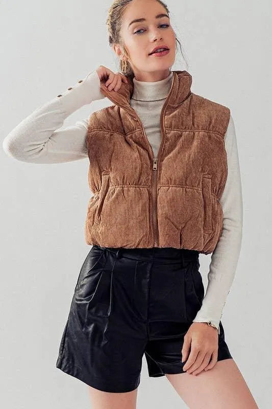 Cropped Corduroy Puffer Vest - Aria the Fox