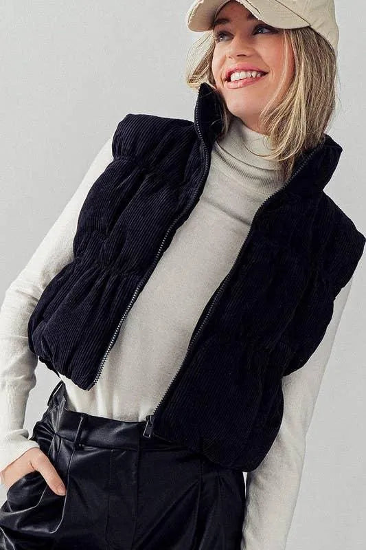 Cropped Corduroy Puffer Vest - Aria the Fox