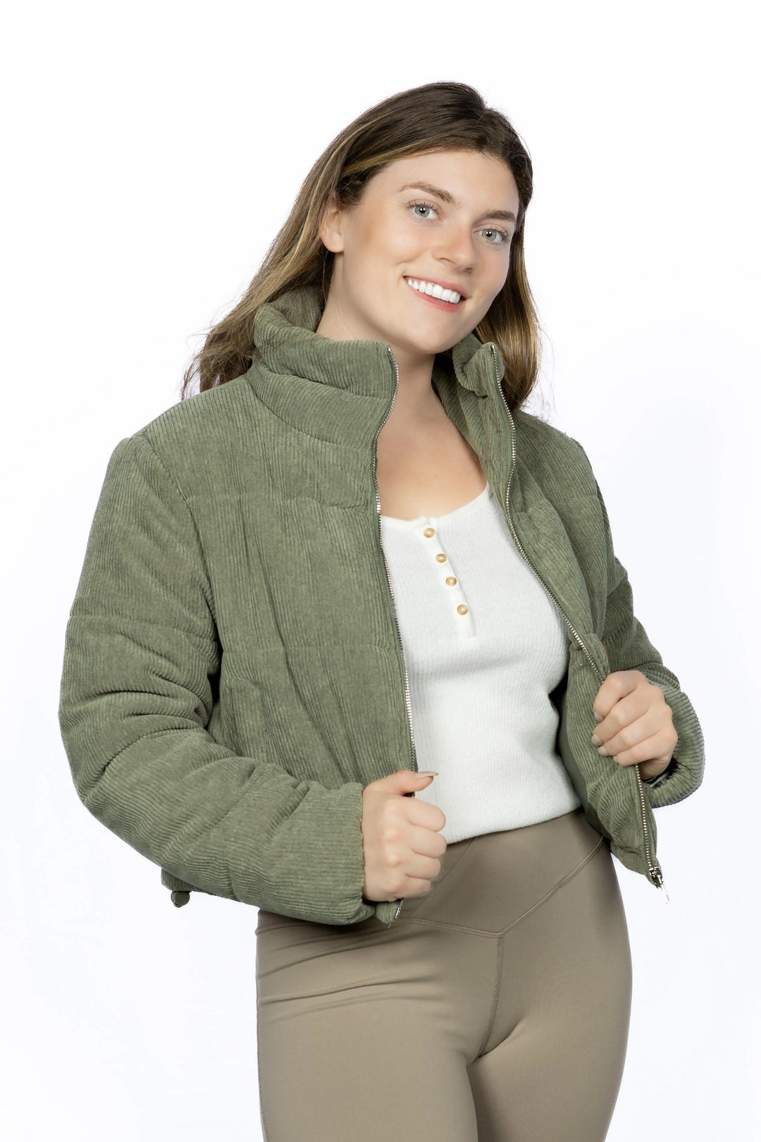 Corduroy Zip Up Puffer Jacket - Aria the Fox