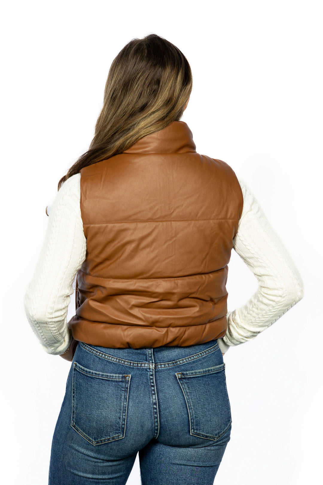 Faux Leather Zip Up Puffer Vest - Aria the Fox