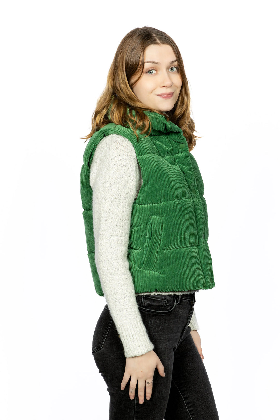 Cropped Corduroy Puffer Vest - Aria the Fox