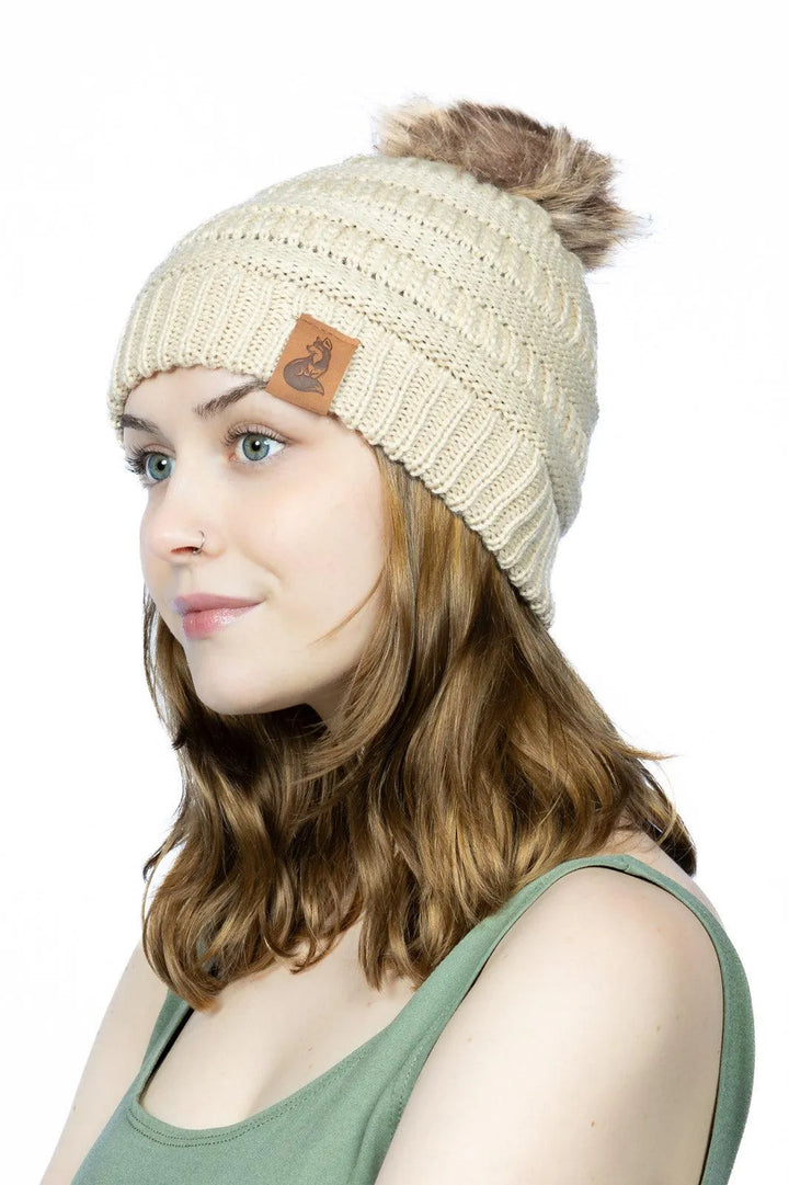 Biscotti Ribbed Knit Hat with Pom - Aria the Fox