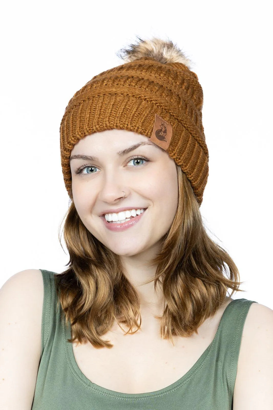 Sequoia Ribbed Knit Hat with Pom - Aria the Fox