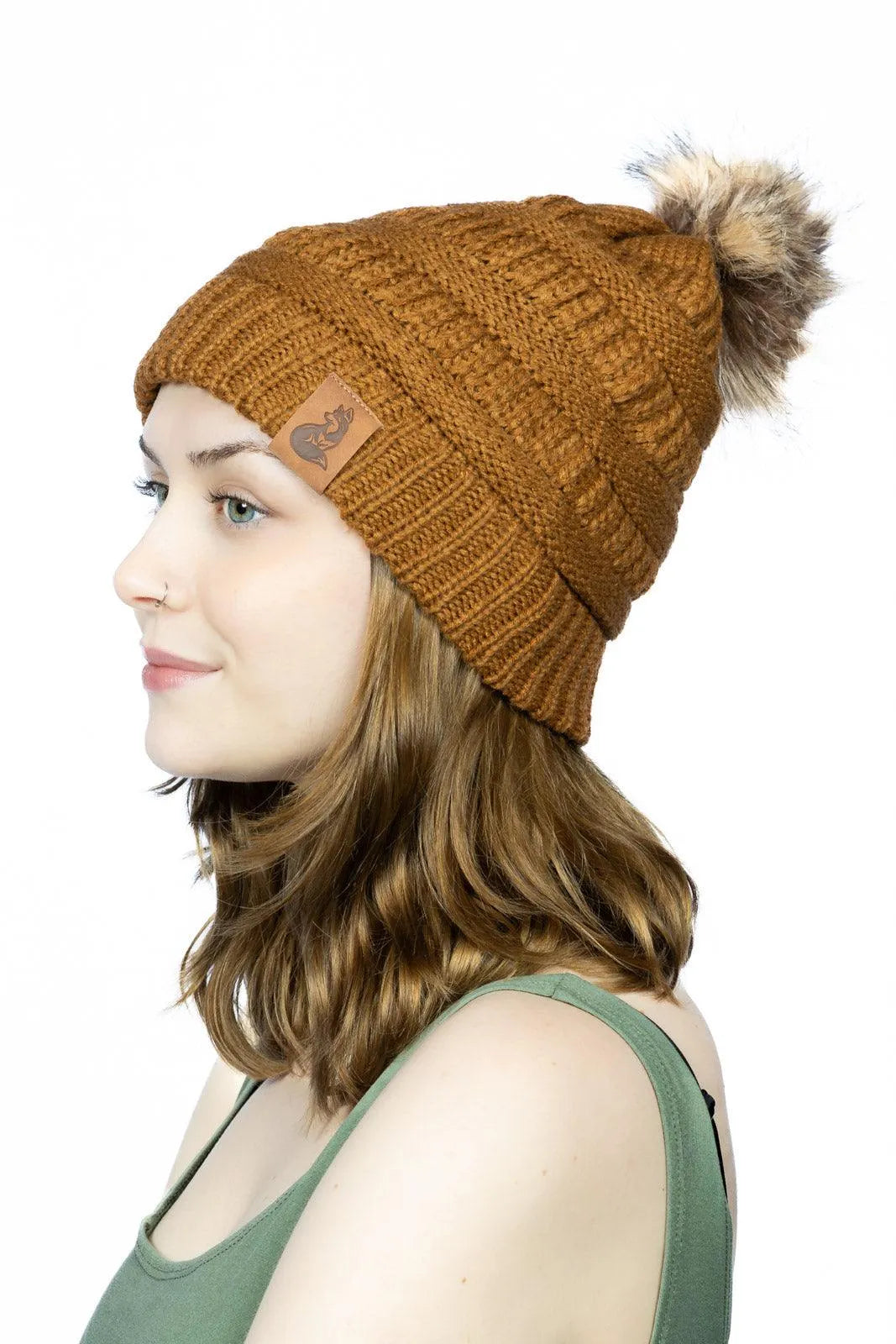 Sequoia Ribbed Knit Hat with Pom - Aria the Fox