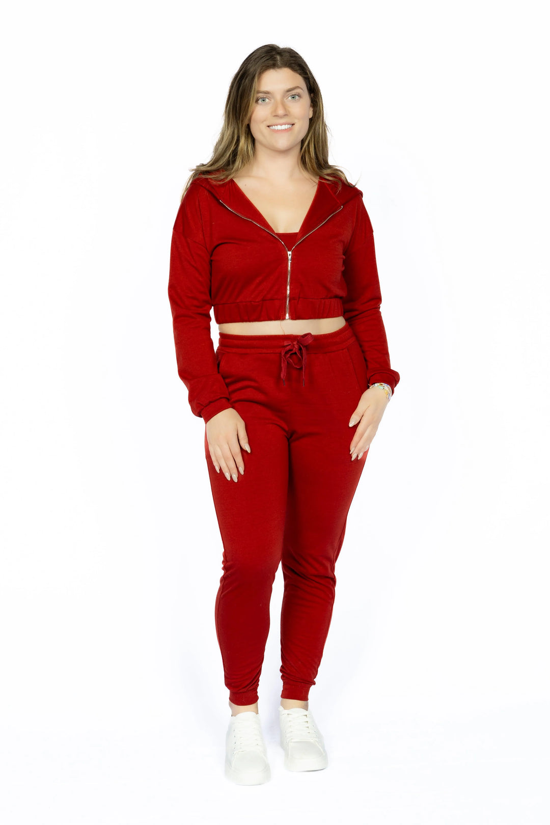 French Terry Cropped Cami with Zip-up Jacket and Joggers Set - Aria the Fox