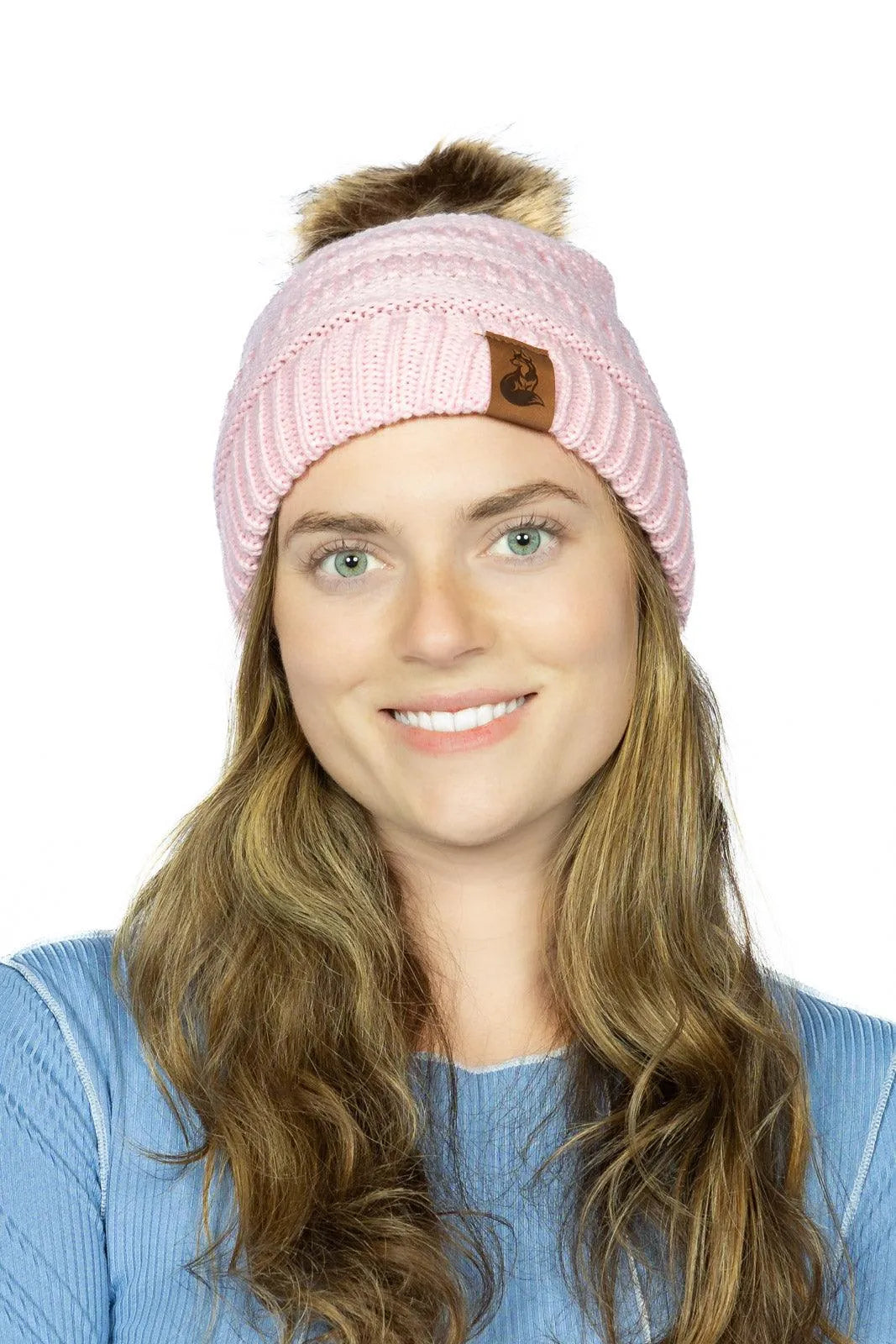 Dianthus Pink Ribbed Beanie with Pom - Aria the Fox