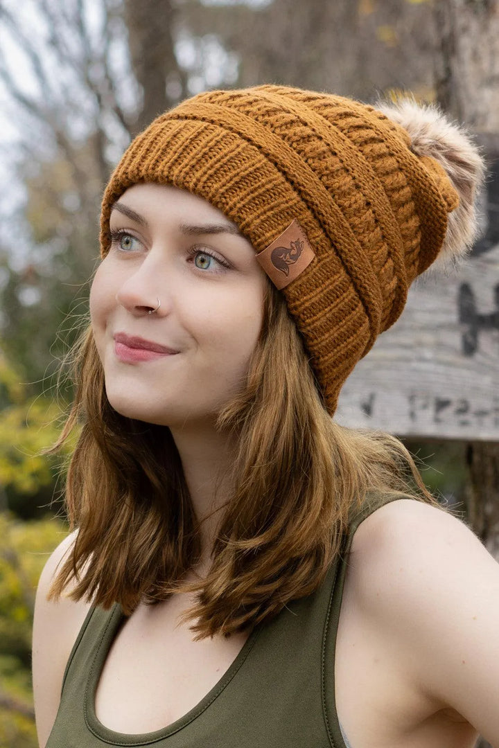 Sequoia Ribbed Knit Hat with Pom - Aria the Fox