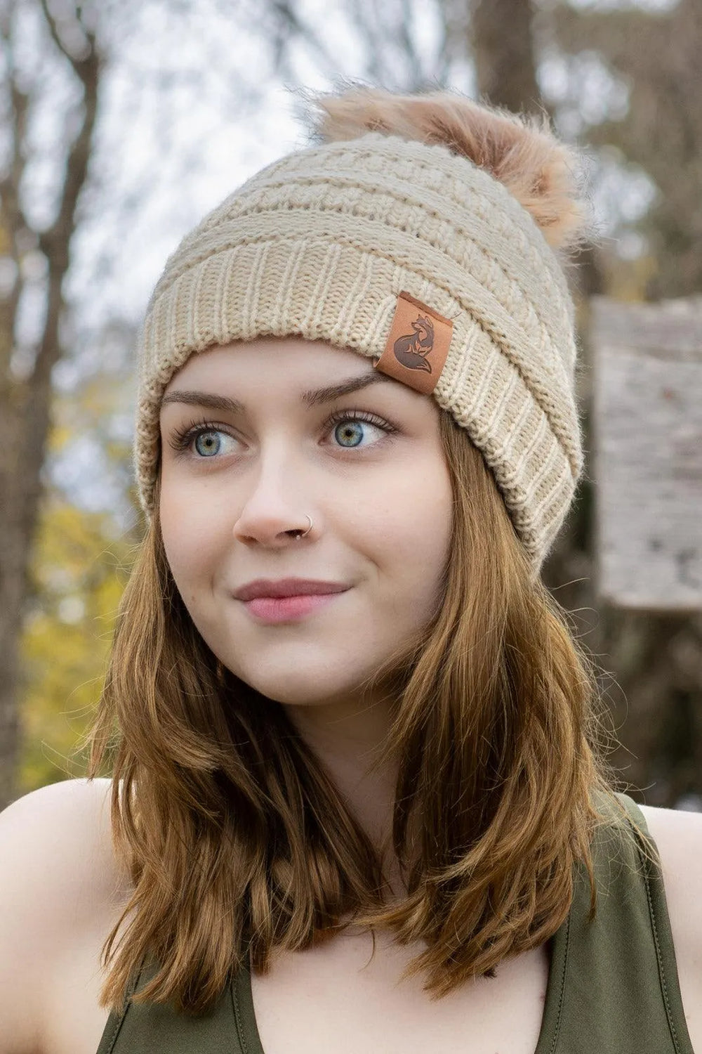 Biscotti Ribbed Knit Hat with Pom - Aria the Fox