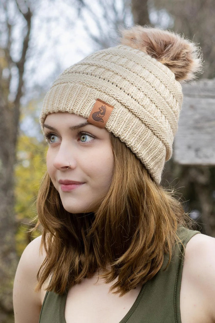 Biscotti Ribbed Knit Hat with Pom - Aria the Fox