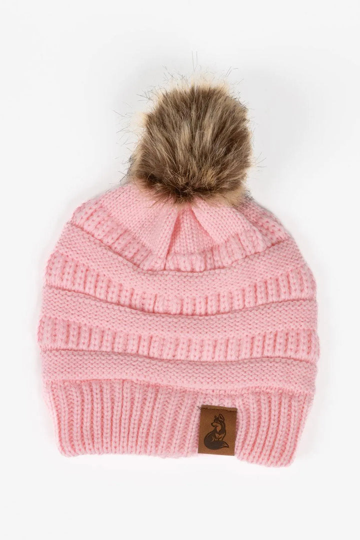 Dianthus Pink Ribbed Beanie with Pom - Aria the Fox