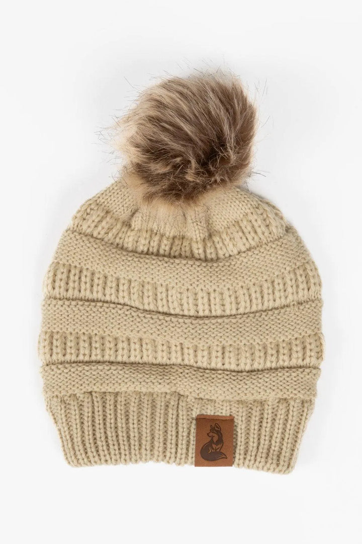 Biscotti Ribbed Knit Hat with Pom - Aria the Fox