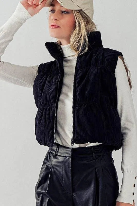 Cropped Corduroy Puffer Vest - Aria the Fox