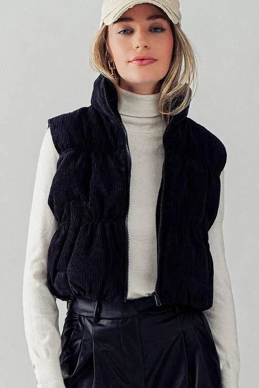 Cropped Corduroy Puffer Vest - Aria the Fox