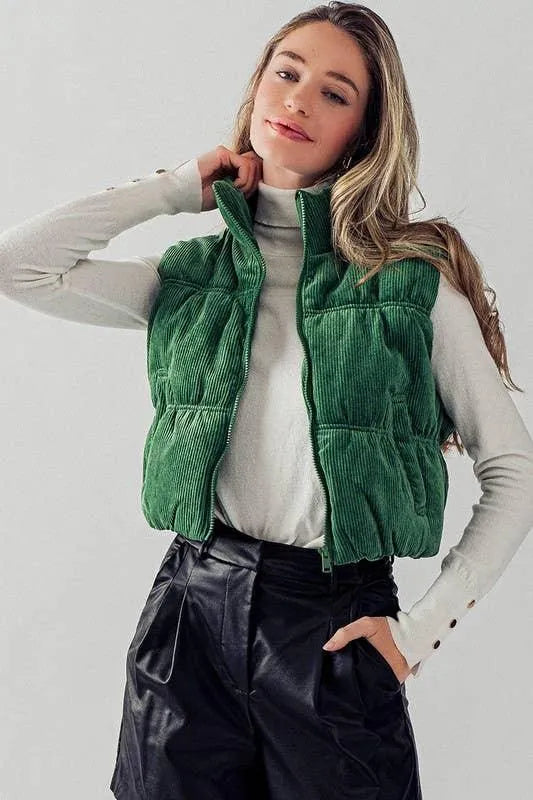 Cropped Corduroy Puffer Vest - Aria the Fox