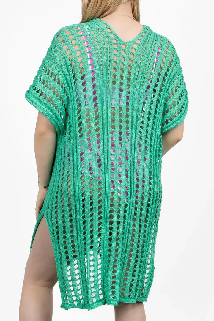 Aqua Hollow Knitted Beach Wear Swim Cover Up Cover-up