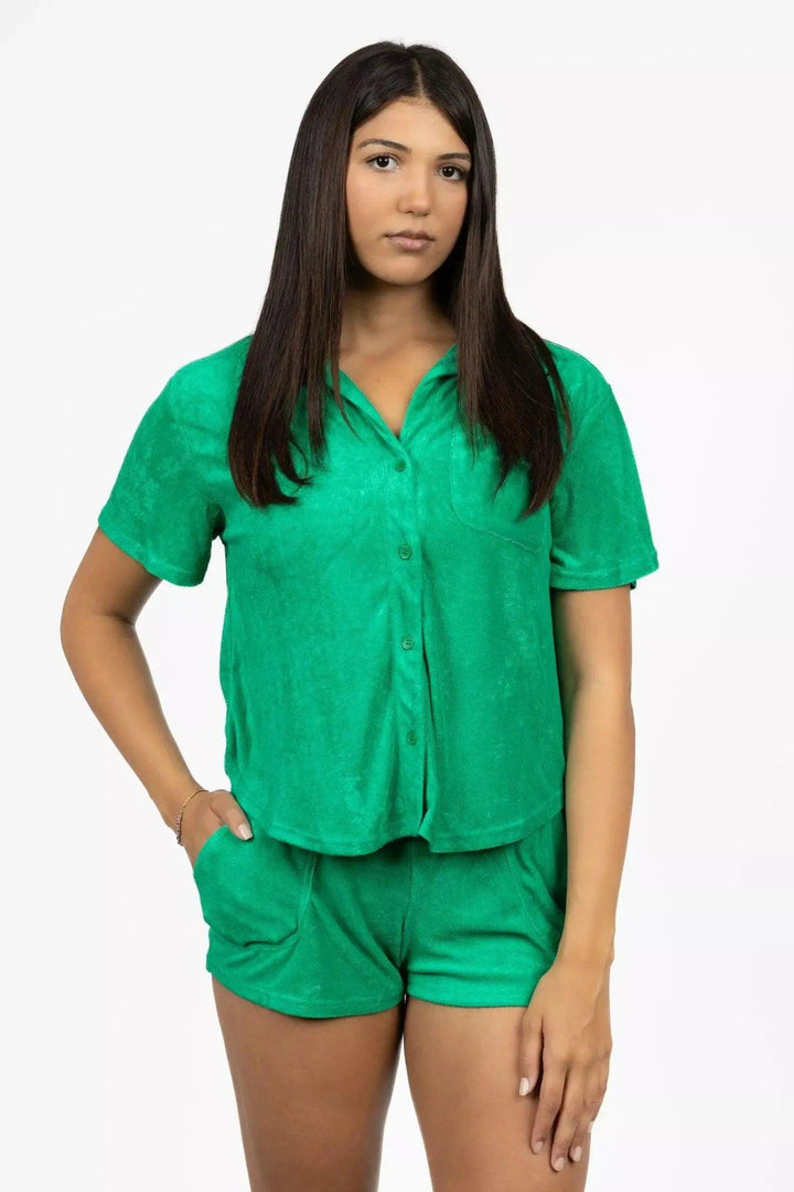 Cabana Green Terry Lounge Top Cover-up