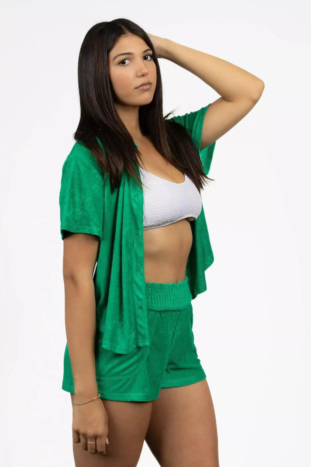 Cabana Green Terry Shorts Cover-up