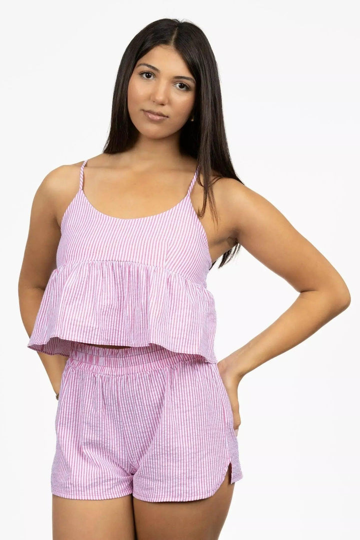 Crop Top w/ Ruffles & Matching Shorts Set Outfit Set