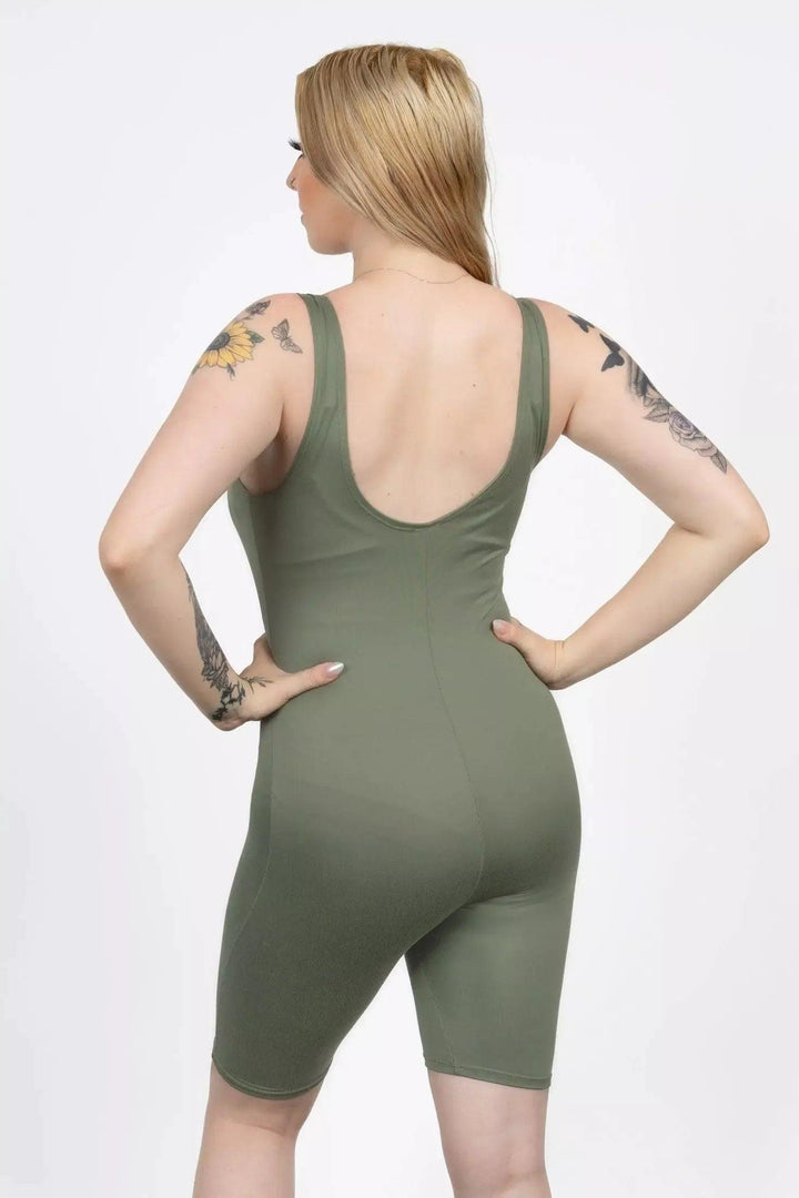 Olive Muscle Tank Bike Short Romper Romper