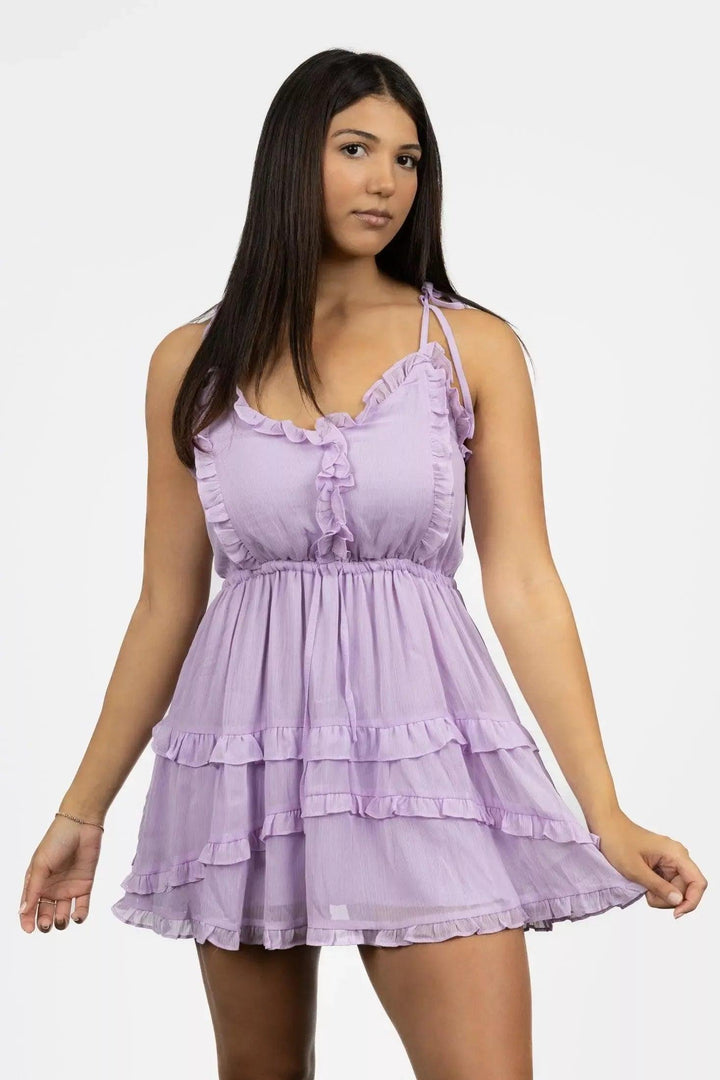 Ruffle Frills Chiffon Sleeveless Mini Dress Dress