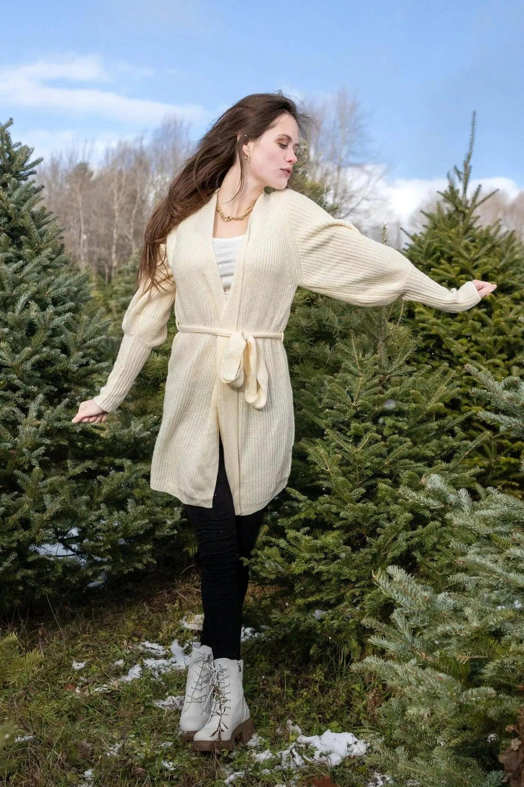 Sweater Dress with Tying Sash Sweater