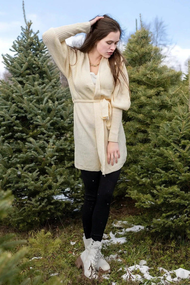 Sweater Dress with Tying Sash Sweater