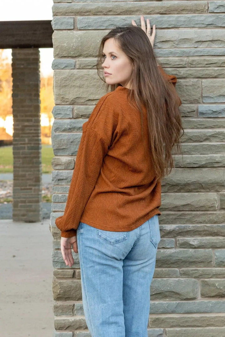 V-Neck Textured Long Sleeve Top Shirt